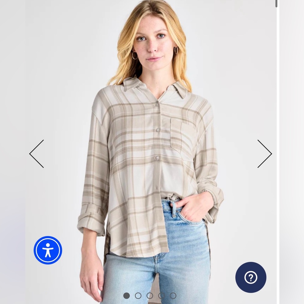 NWT Splendid Ava Button Down Plaid Shirt Longsleeve Top